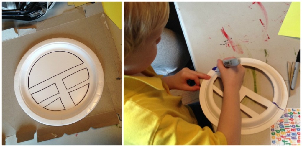 Football player puppet - make a helmet out of a paper plate