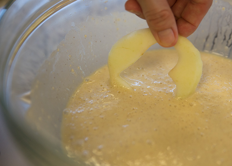 dip pancakes into bisquick pancake batter