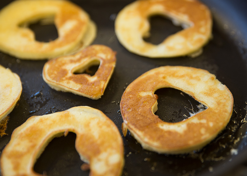 golden brown heart pancake rings