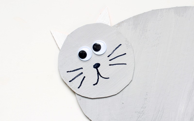 Glue pieces together to create cereal box cat puppet