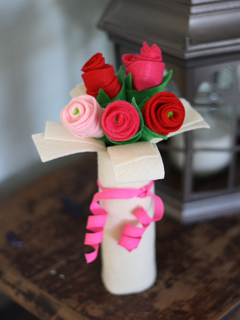 Cardboard Tube Bouquet of Felt Roses