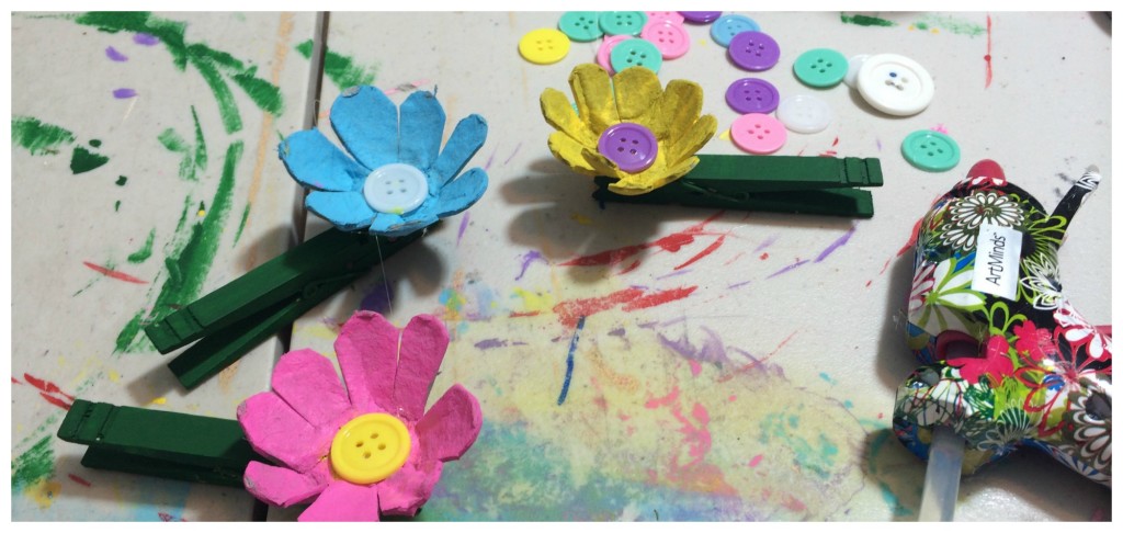 Make flower clothespin clips out of recycled egg cartons