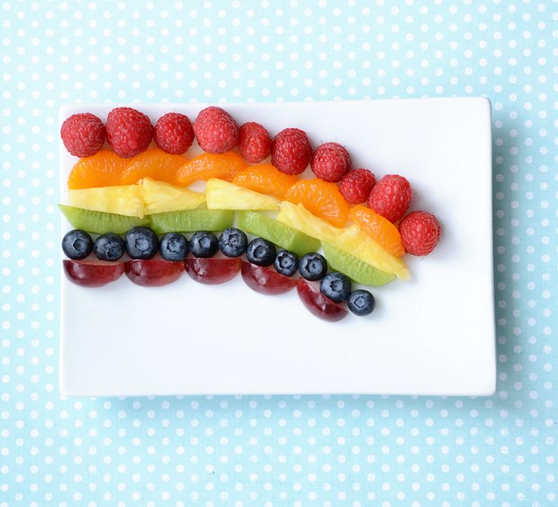 continue to line fruit to make your rainbow snack