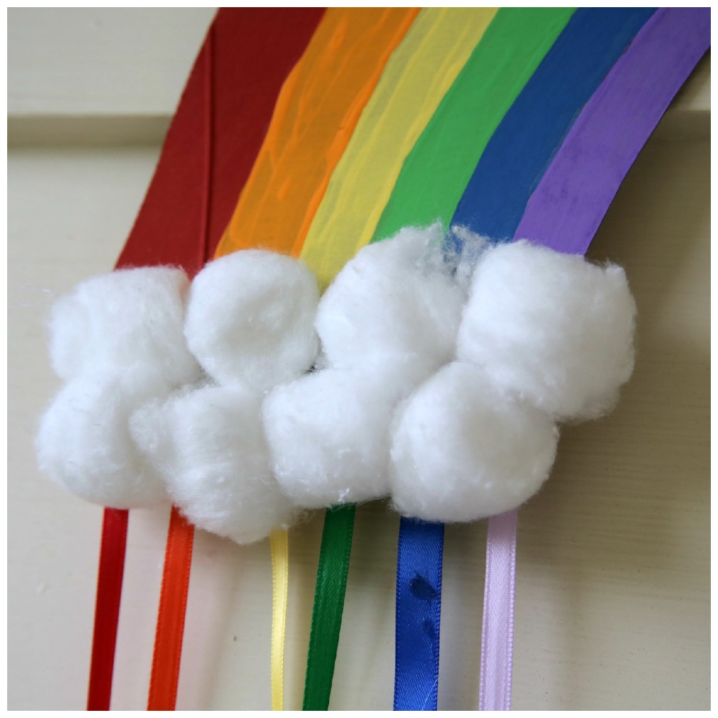 Rainbow mobile: add cotton ball clouds