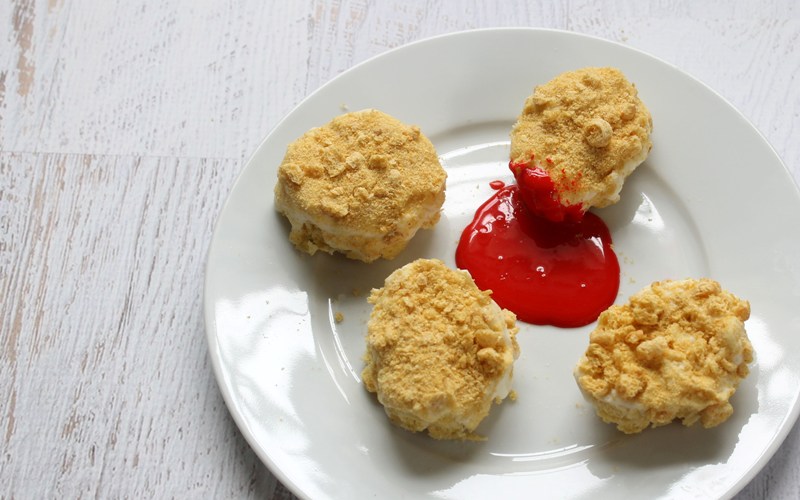 Make your fake ketchup with confectioner's sugar and food coloring.