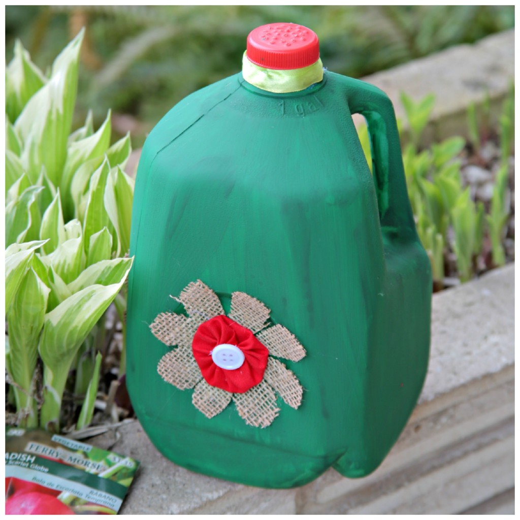 Earth Day Recycled Craft: milk jug watering can
