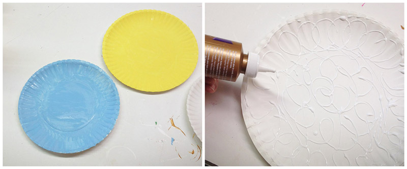 Paint paper plates in the color of animal you are making