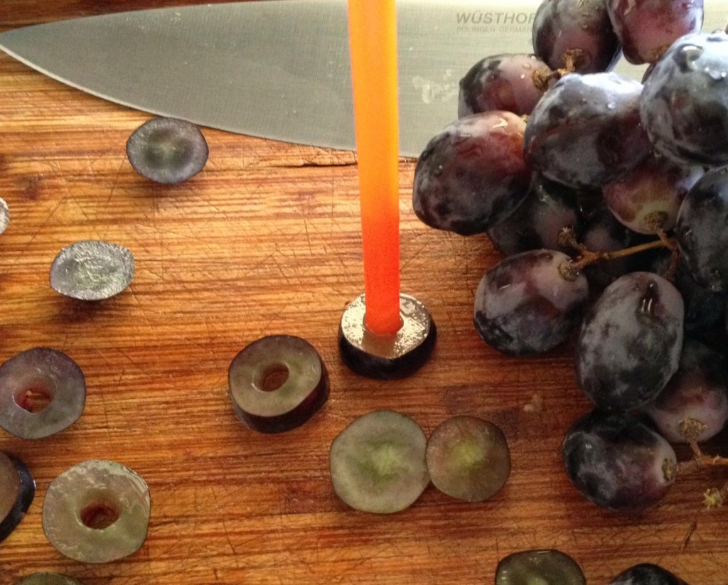 Making grapes into "olives" for watermelon pizza (also a great April Fool's joke!)
