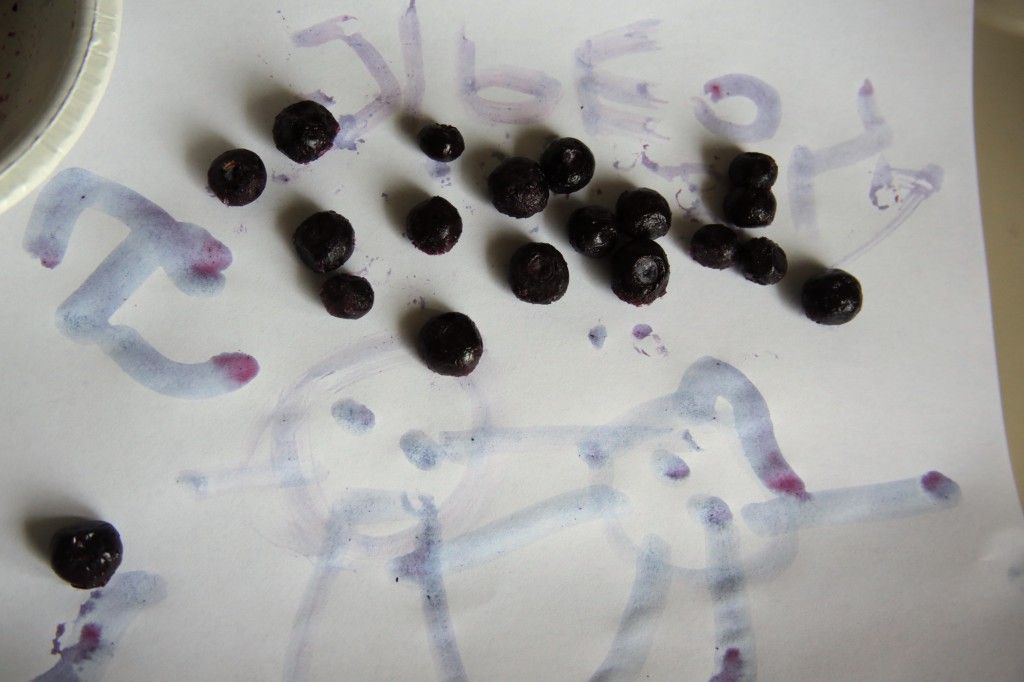 Berry painting -- with frozen blueberries