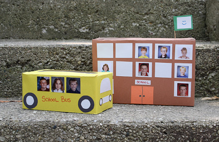 Tissue Box School Bus and Cereal Box School by Amanda Formaro for Kix Cereal