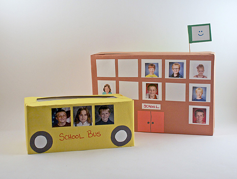 Tissue Box School Bus and Cereal Box School by Amanda Formaro for Kix Cereal