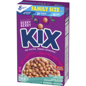 Kix Cereal in Berry Berry flavor, front of pack